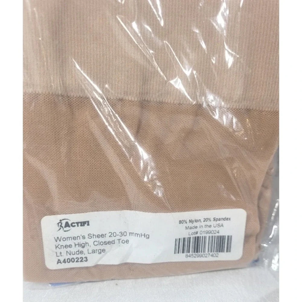 2 Actifi Women's Knee High Stockings, Sheer Light Nude Closed Toe 20-30mmHg - L